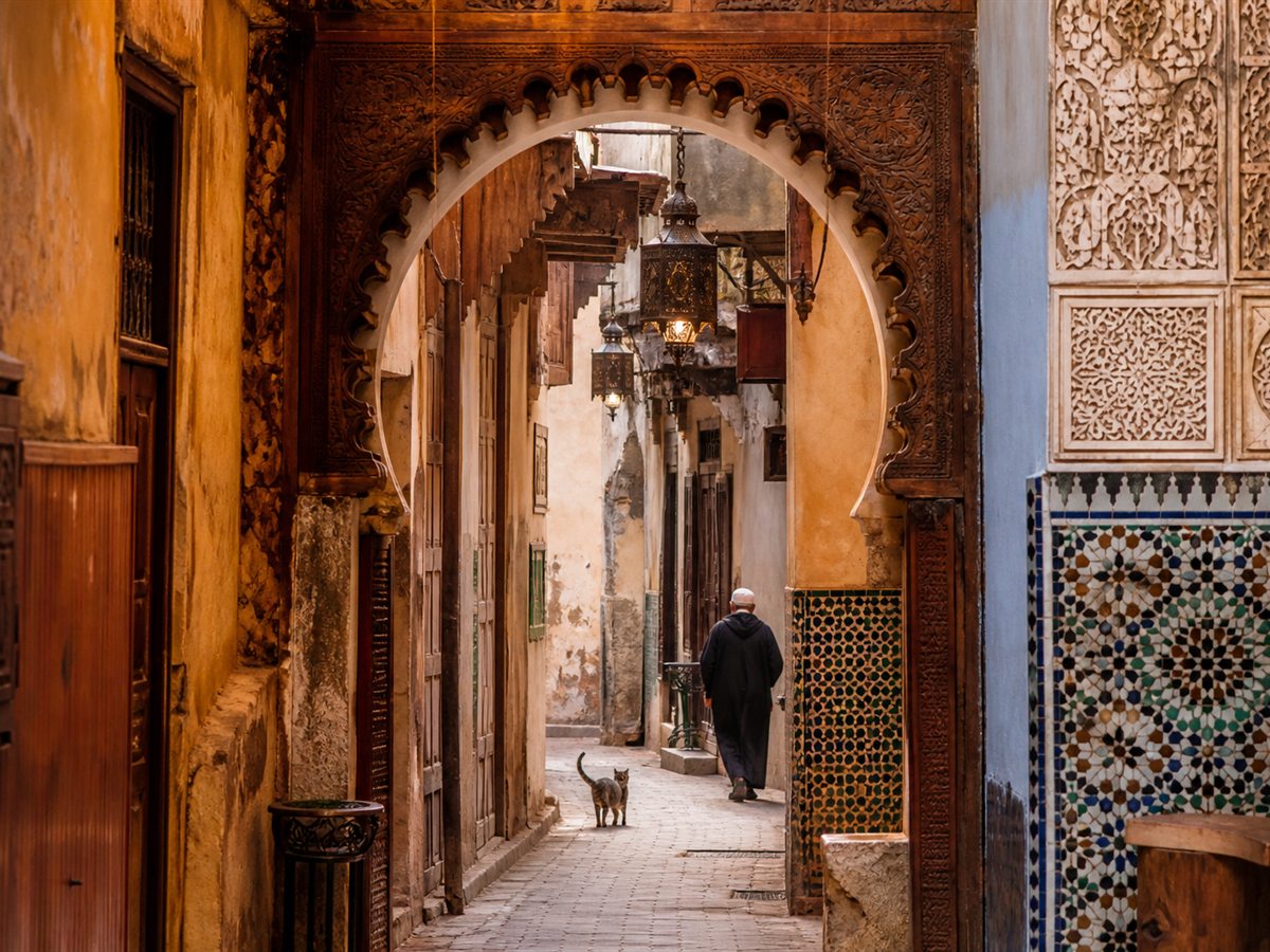 A sunlit lane in the historic Fes medina